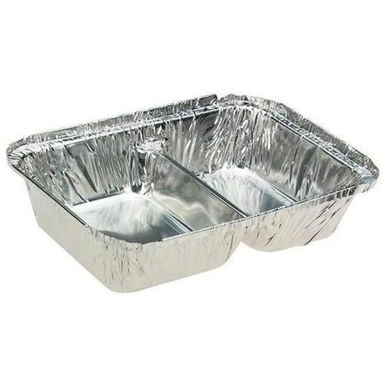 Uni-Foil Rectangle 2-Compartment Foil Catering Tray With Lid - Cafe Supply