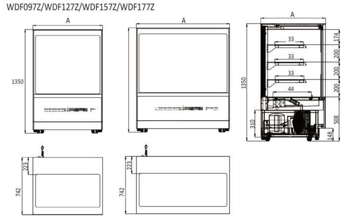 UPRIGHT SQUARE CAKE SHOWCASE 1500 MM FRIDGE WDF157Z - Cafe Supply