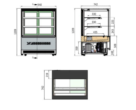 UPRIGHT SQUARE CAKE SHOWCASE 1700 MM FRIDGE DF177F - Cafe Supply