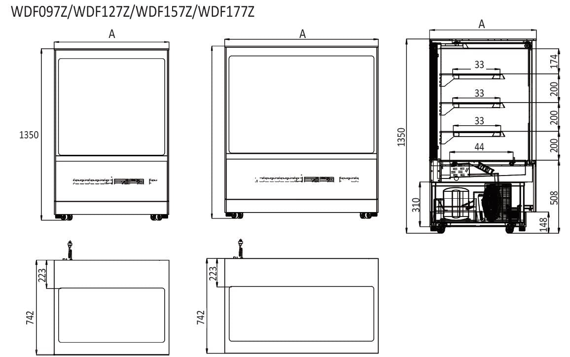 UPRIGHT SQUARE CAKE SHOWCASE 900 MM FRIDGE WDF097Z - Cafe Supply