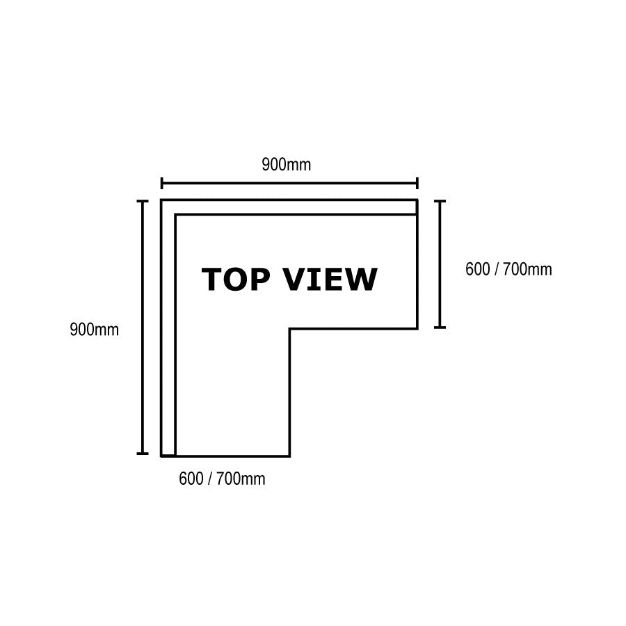 WBCB6-0900/A – Corner Workbench, 150mm Splashback & Undershelf - Cafe Supply