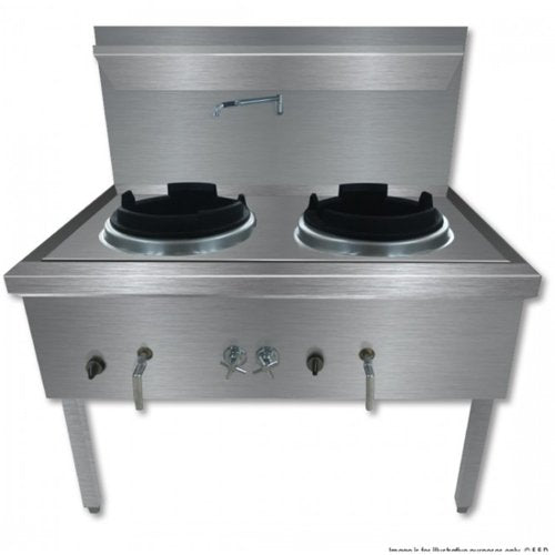 WW-2NC Stainless Steel Waterless Nature Gas Double Wok Chimney Burner - Cafe Supply