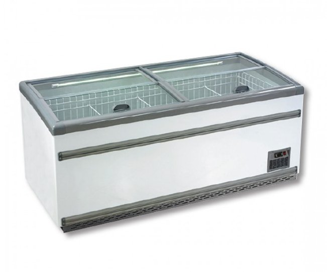 ZCD-E185S Supermarket Island Dual Temperature Freezer & Chiller‌ with Glass Sliding Lids - Cafe Supply